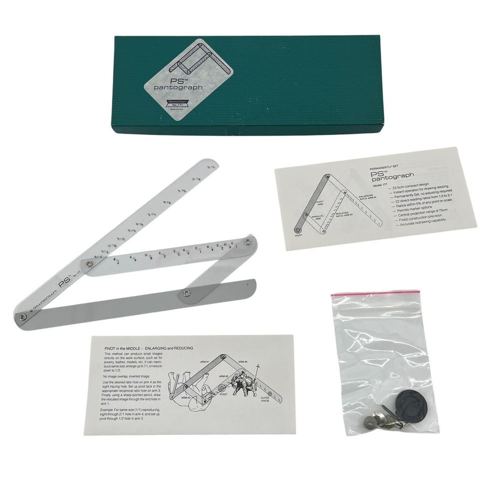 Vintage PS Pantograph No 177 Art Drafting Scaling Tool with Box & Manual